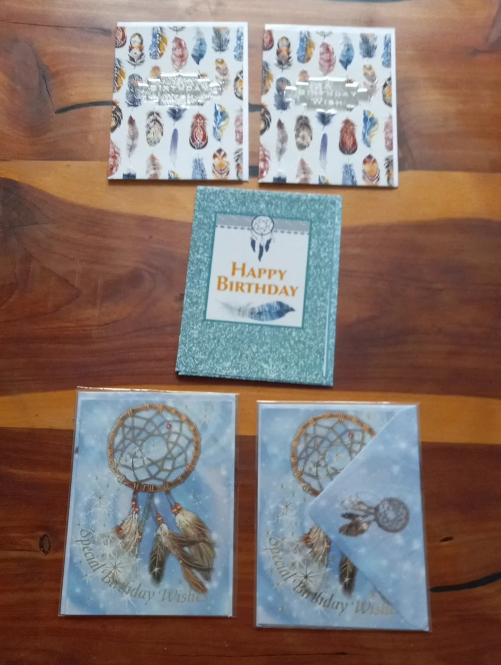 Lot of 5 Religious Feather & Dreamcatcher Birthday Cards with Envelopes